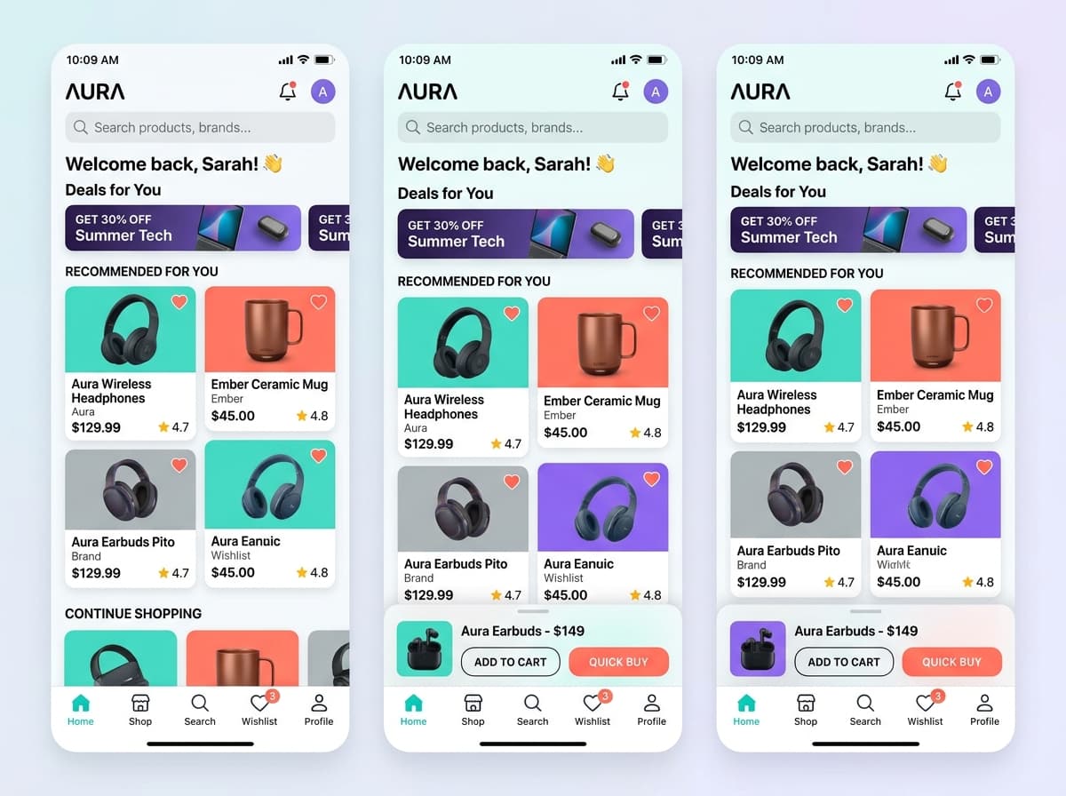 Native iOS/Android mobile commerce shopping app with personalized recommendations